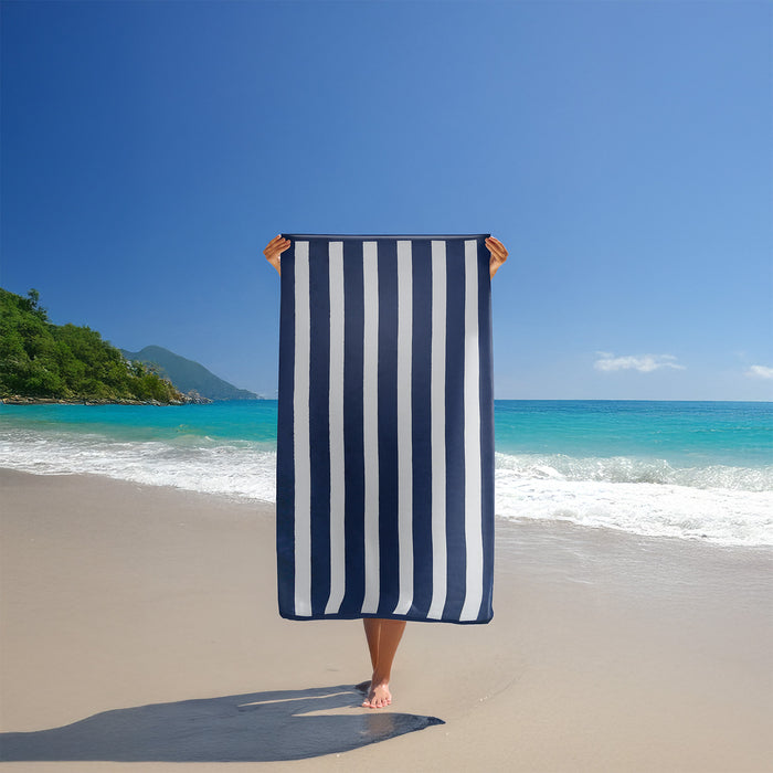 Le Comptoir De La Plage Serviette De Plage éponge Velours Jacquard Bleu 100x175 470g/m² - Bahia Bleu Marine