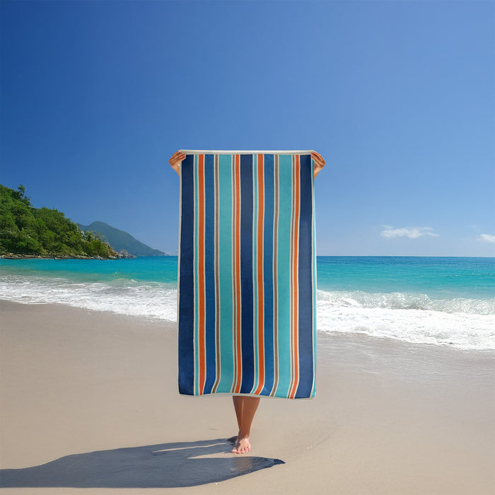 Le Comptoir De La Plage Serviette De Plage éponge Velours Jacquard Bleu 100x175cm - Zamora