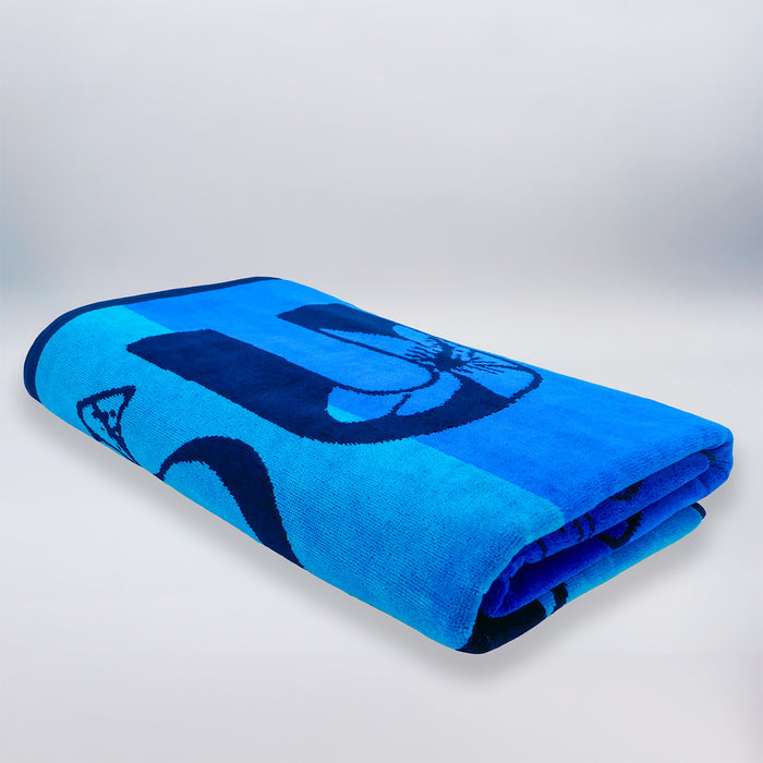 Le Comptoir De La Plage Serviette De Plage éponge Velours Jacquard Bleu 100x175 470g/m² - Pyrgos