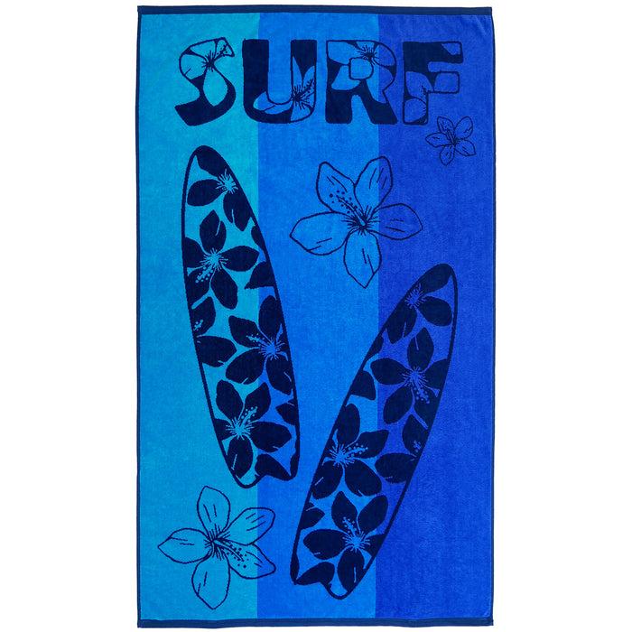 le comptoir de la plage Serviette de plage éponge velours Jacquard Bleu 100x175 470g/m² - Pyrgos