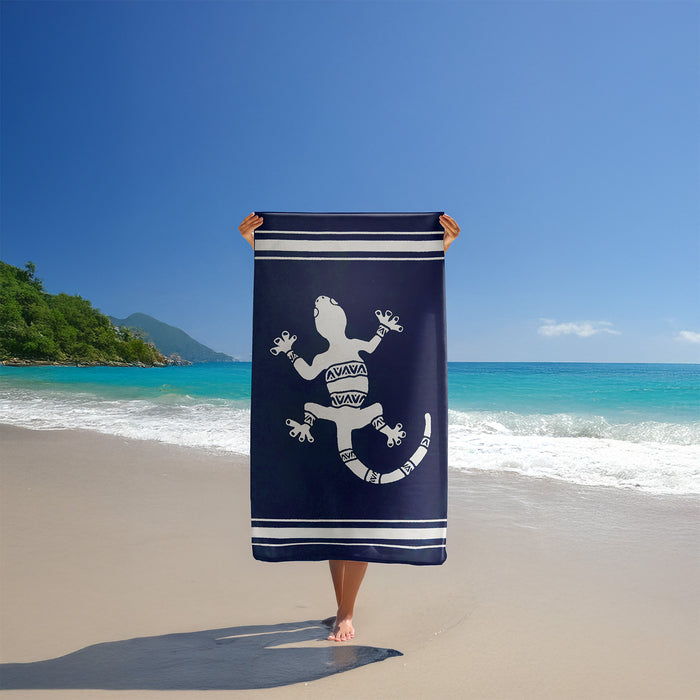 Le Comptoir De La Plage Serviette De Plage éponge Velours Jacquard Bleu 90x170 400g/m² - Sistelo