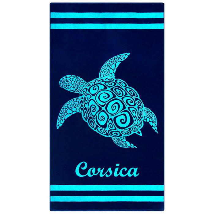 le comptoir de la plage Serviette de plage éponge velours Jacquard Bleu 90x170 400g/m² - Nonza