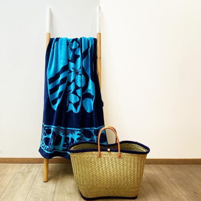 Le Comptoir De La Plage Serviette De Plage éponge Velours Jacquard Bleu 90x170cm - Cayo