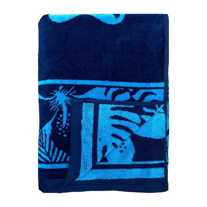 Le Comptoir De La Plage Serviette De Plage éponge Velours Jacquard Bleu 90x170cm - Cayo