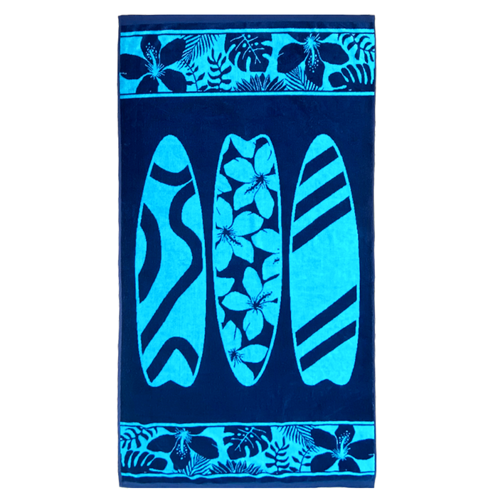 le comptoir de la plage Serviette de plage éponge velours Jacquard bleu 90x170cm - Cayo