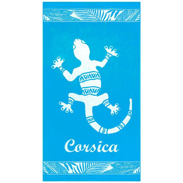 le comptoir de la plage Serviette de plage éponge velours Jacquard Bleu 90x170 400g/m² - Orzu