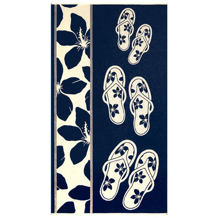 le comptoir de la plage Serviette de plage éponge velours Jacquard Bleu 90x170 400g/m² - Tama