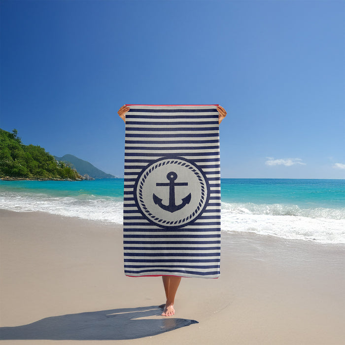 Le Comptoir De La Plage Serviette De Plage éponge Velours Jacquard Bleu 90x170 400g/m² - Ankuri