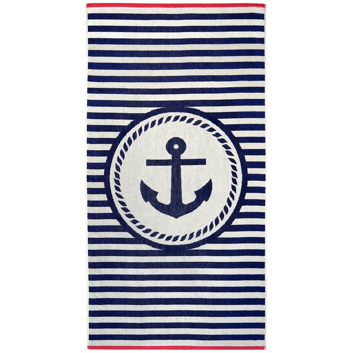 le comptoir de la plage Serviette de plage éponge velours Jacquard Bleu 90x170 400g/m² - Ankuri