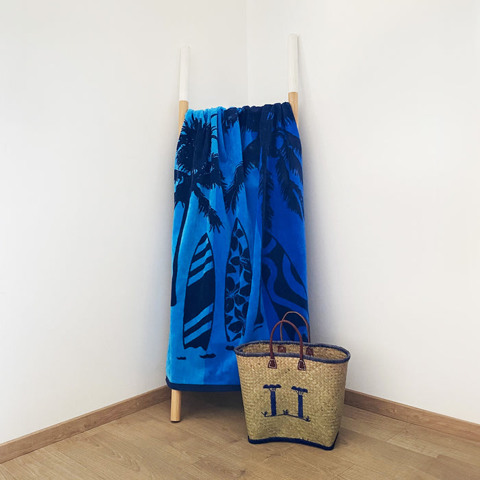 Le Comptoir De La Plage Serviette De Plage éponge Velours Jacquard Bleu 90x170cm - Lombok