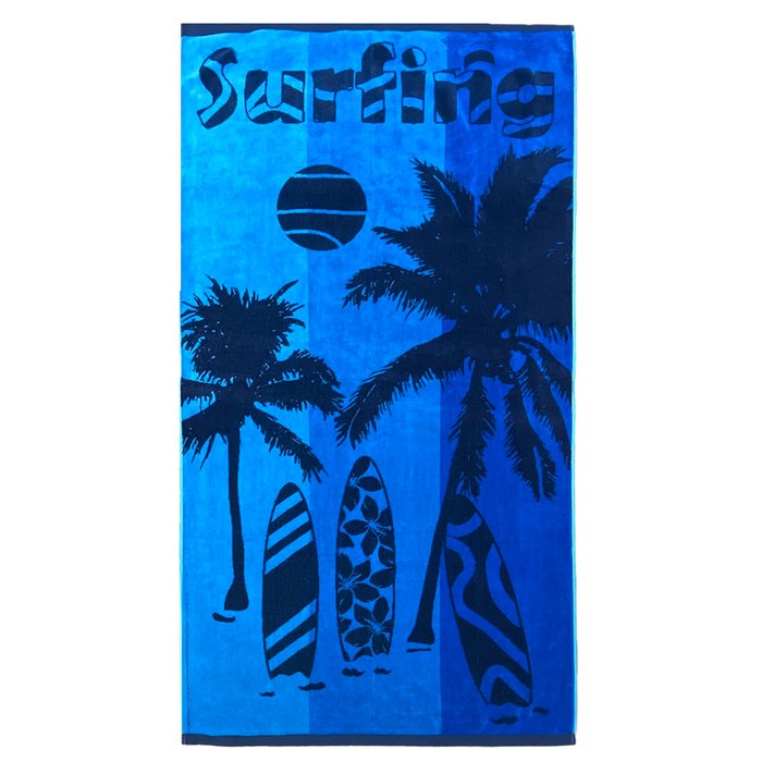 le comptoir de la plage Serviette de plage éponge velours Jacquard bleu 90x170cm - Lombok