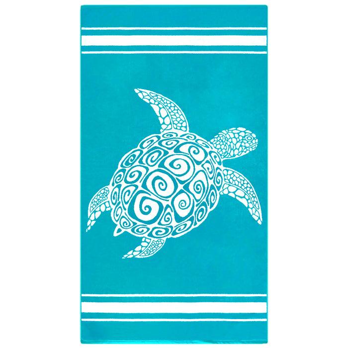 le comptoir de la plage Serviette de plage éponge velours Jacquard Bleu 90x170 400g/m² - Ushaka
