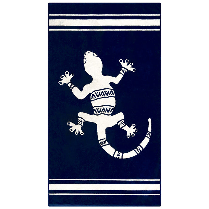 le comptoir de la plage Serviette de plage éponge velours Jacquard Bleu 90x170 400g/m² - Sistelo