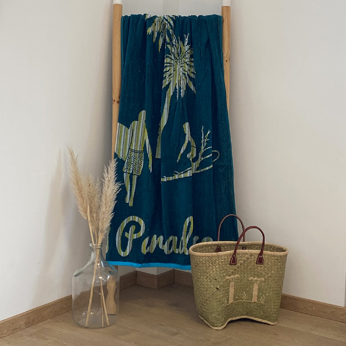 Le Comptoir De La Plage Serviette De Plage éponge Velours Jacquard Canoa Taille L 90x160cm