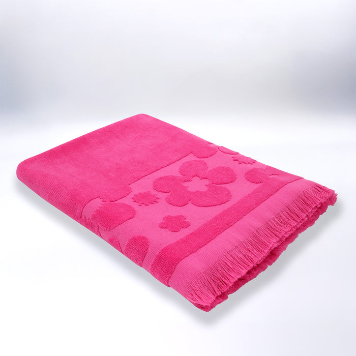 Le Comptoir De La Plage Serviette De Plage éponge Velours Jacquard Ciselé Rose 90x170 340g/m² - Kervel