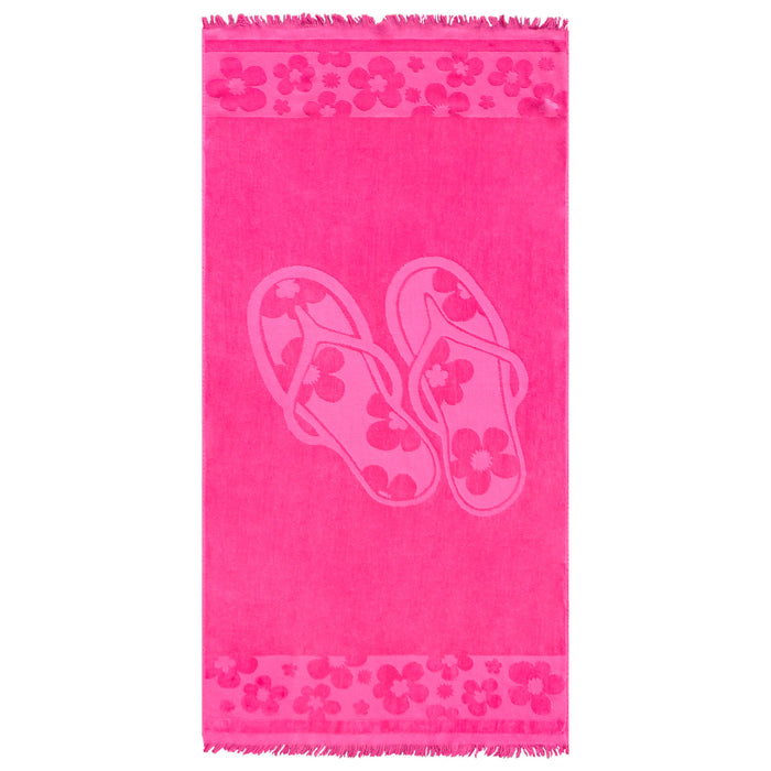 le comptoir de la plage Serviette de plage éponge velours Jacquard ciselé Rose 90x170 340g/m² - Kervel