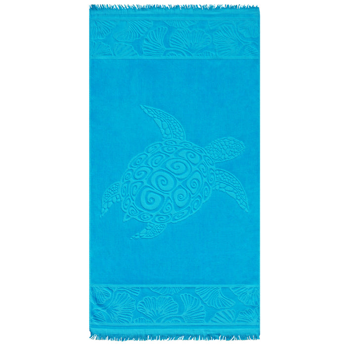 le comptoir de la plage Serviette de plage éponge velours Jacquard ciselé Bleu 90x170 340g/m² - Kumini