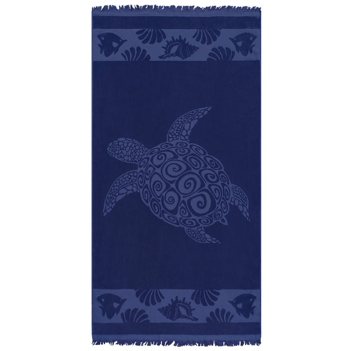 le comptoir de la plage Serviette de plage éponge velours Jacquard ciselé Bleu 90x170 340g/m² - Kelly