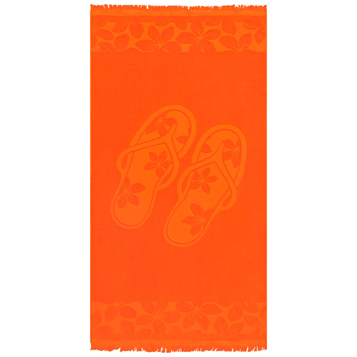 le comptoir de la plage Serviette de plage éponge velours Jacquard ciselé Orange 90x170 340g/m² - Kerlaz