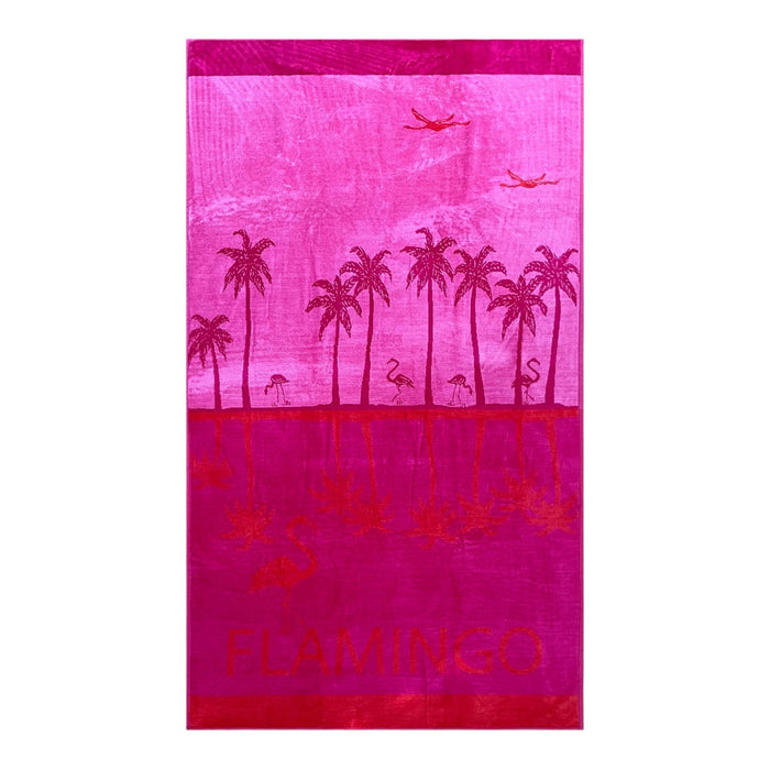 le comptoir de la plage Serviette de plage éponge Velours Jacquard Flamingo Taille L