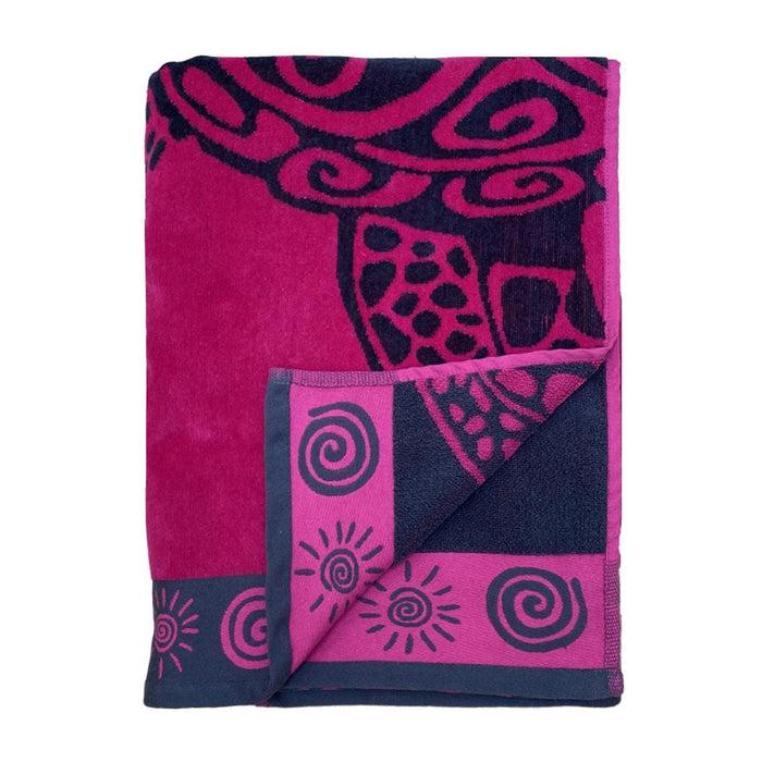 Le Comptoir De La Plage Serviette De Plage éponge Velours Jacquard Fuchsia Turtle - Taille L 100x175cm