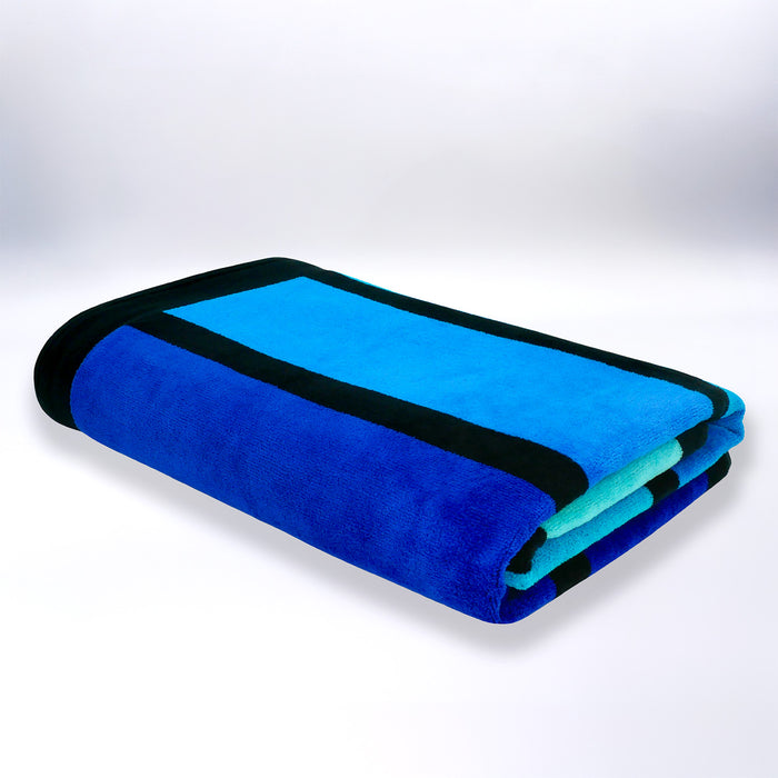 Le Comptoir De La Plage Serviette De Plage éponge Velours Jacquard Happy Blue - Taille L 100x175cm