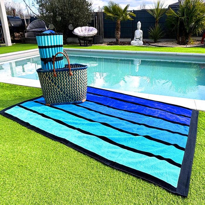 Le Comptoir De La Plage Serviette De Plage éponge Velours Jacquard Happy Blue - Taille L 100x175cm