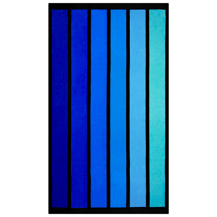 le comptoir de la plage Serviette de plage éponge velours Jacquard Happy Blue - Taille L 100x175cm