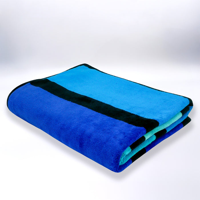 Le Comptoir De La Plage Serviette De Plage éponge Velours Jacquard Happy Blue - Taille XL