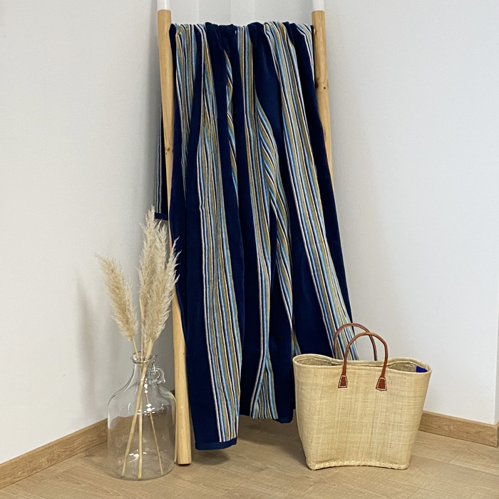 Le Comptoir De La Plage Serviette De Plage éponge Velours Jacquard Milonga Navy - Taille XL