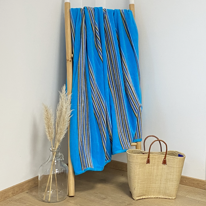 Le Comptoir De La Plage Serviette De Plage éponge Velours Jacquard Milonga Turquoise - Taille XL