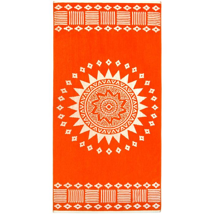 le comptoir de la plage Serviette de plage éponge velours Jacquard Orange 90x170 400g/m² - Oranza