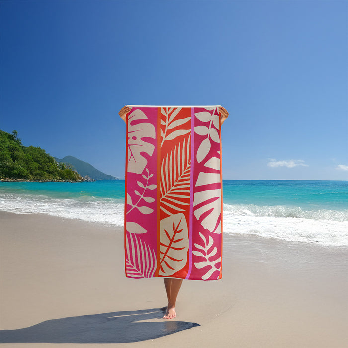 Le Comptoir De La Plage Serviette De Plage éponge Velours Jacquard Rose 100x175 470g/m² - Chincha