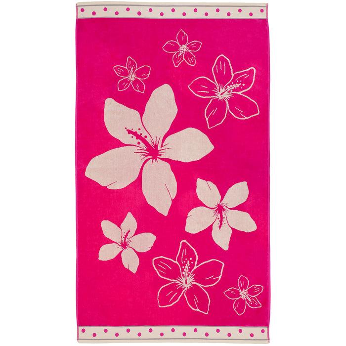 le comptoir de la plage Serviette de plage éponge velours Jacquard Rose 100x175 470g/m² - Wasaga