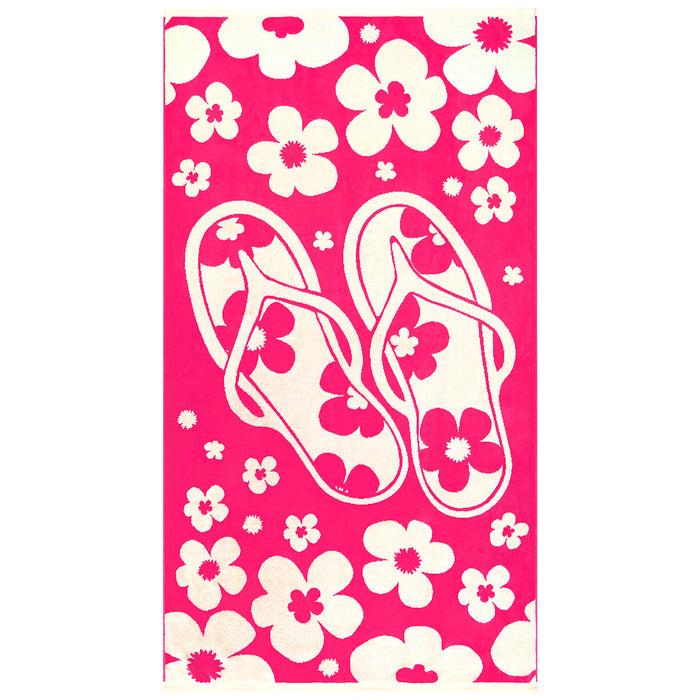 le comptoir de la plage Serviette de plage éponge velours Jacquard Rose 90x170 400g/m² - Myrtos