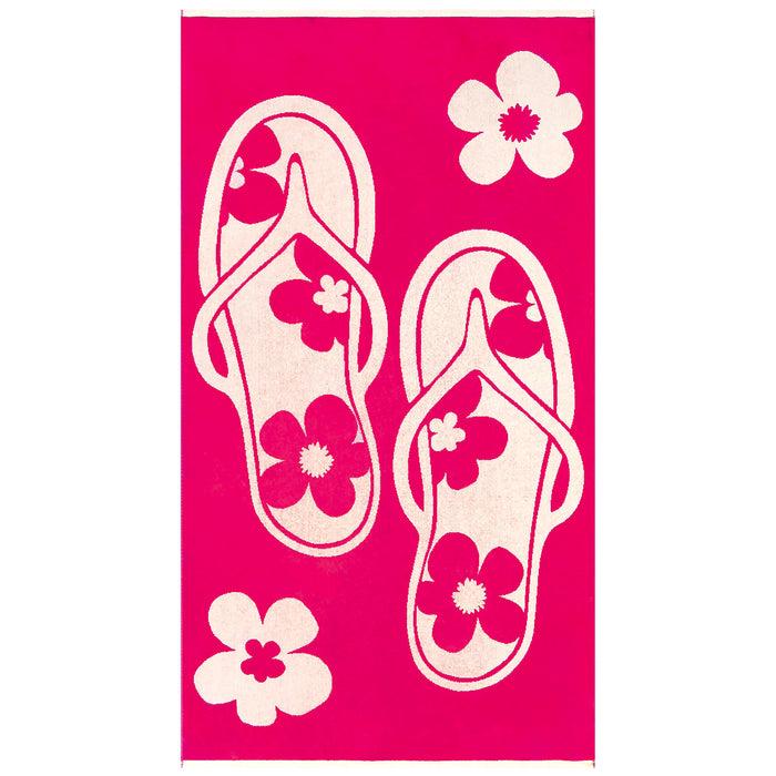 le comptoir de la plage Serviette de plage éponge velours Jacquard Rose 90x170 400g/m² - Tunga