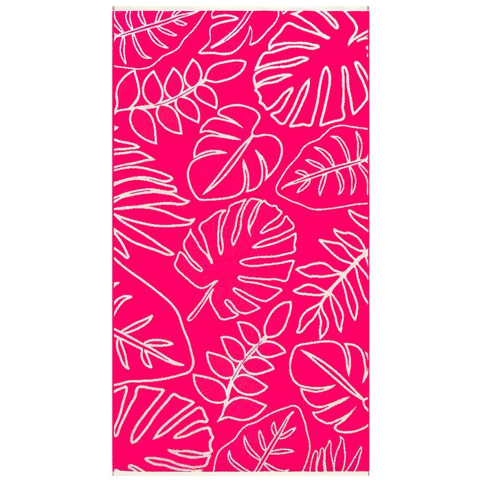 le comptoir de la plage Serviette de plage éponge velours Jacquard Rose 90x170 400g/m² - Colca