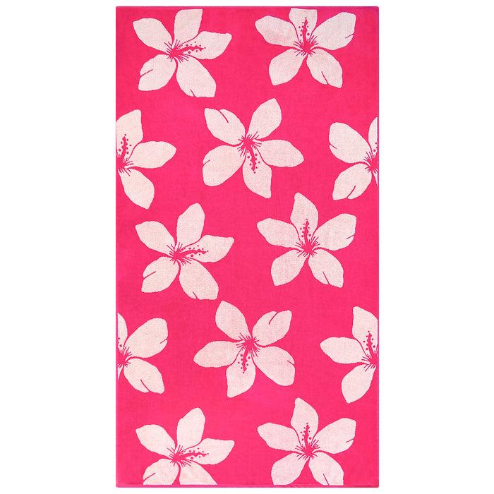 le comptoir de la plage Serviette de plage éponge velours Jacquard Rose 90x170 400g/m² - Flora
