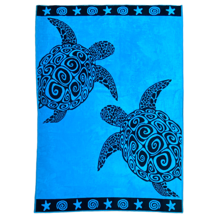 le comptoir de la plage Serviette de plage éponge Velours Jacquard Turquoise Turtles - Taille XL