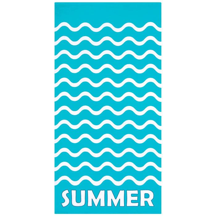 le comptoir de la plage Serviette de plage microfibre Bleu 75x150 220g/m² - Vague-Pop