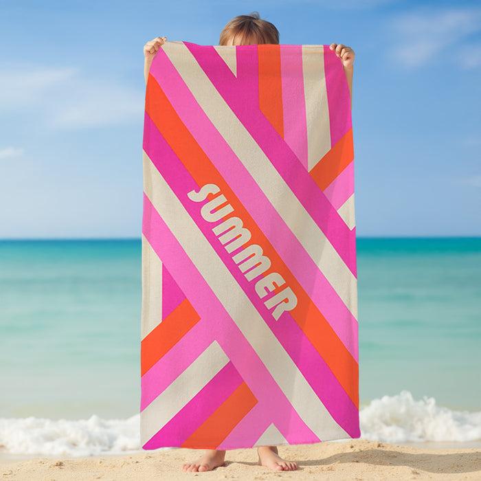 Le Comptoir De La Plage Serviette De Plage Microfibre Rose 75x150 220g/m² - Rayure-Pop