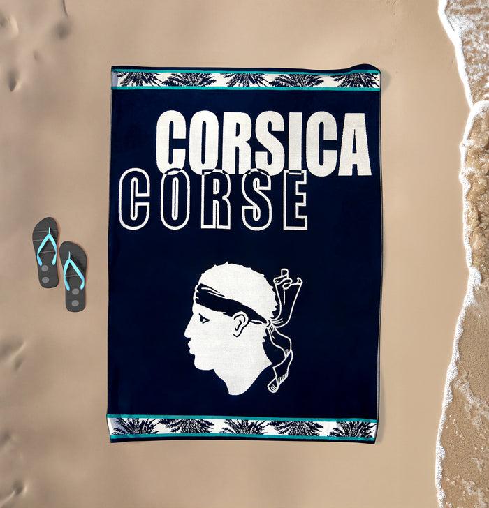 Le Comptoir De La Plage Serviette De Plage XL éponge Velours Jacquard Bleu 140x180 400g/m² - Bastia