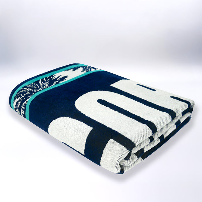 Le Comptoir De La Plage Serviette De Plage XL éponge Velours Jacquard Bleu 140x180 400g/m² - Bastia