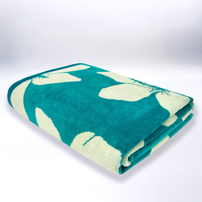 Le Comptoir De La Plage Serviette De Plage XL éponge Velours Jacquard Bleu 140x180 400g/m² - Bargara