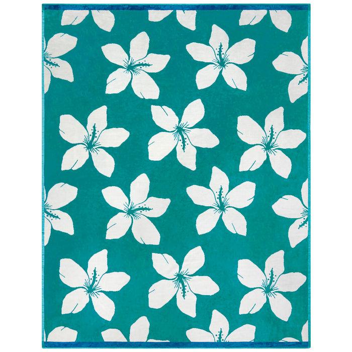 le comptoir de la plage Serviette de plage XL éponge velours Jacquard Bleu 140x180 400g/m² - Bargara