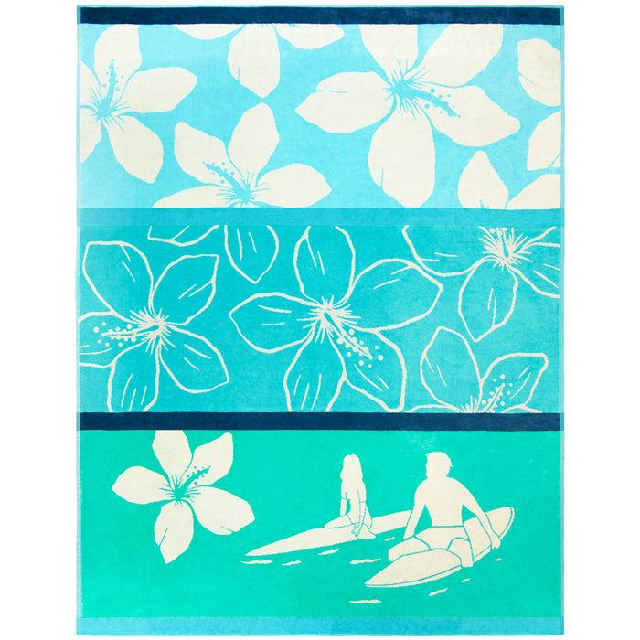 le comptoir de la plage Serviette de plage XL éponge velours Jacquard Bleu 140x180 400g/m² - Freestyle