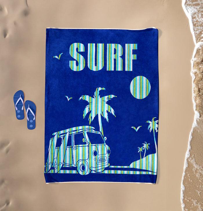 Le Comptoir De La Plage Serviette De Plage XL éponge Velours Jacquard Bleu 140x180 400g/m² - Nyaralas