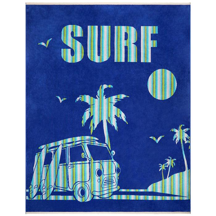 le comptoir de la plage Serviette de plage XL éponge velours Jacquard Bleu 140x180 400g/m² - Nyaralas