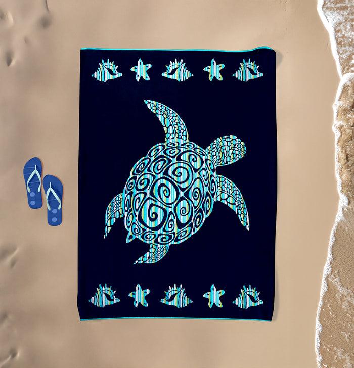 Le Comptoir De La Plage Serviette De Plage XL éponge Velours Jacquard Bleu 140x180 400g/m² - Calypso