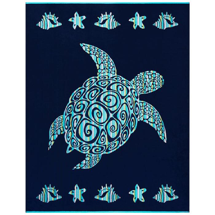 le comptoir de la plage Serviette de plage XL éponge velours Jacquard Bleu 140x180 400g/m² - Calypso